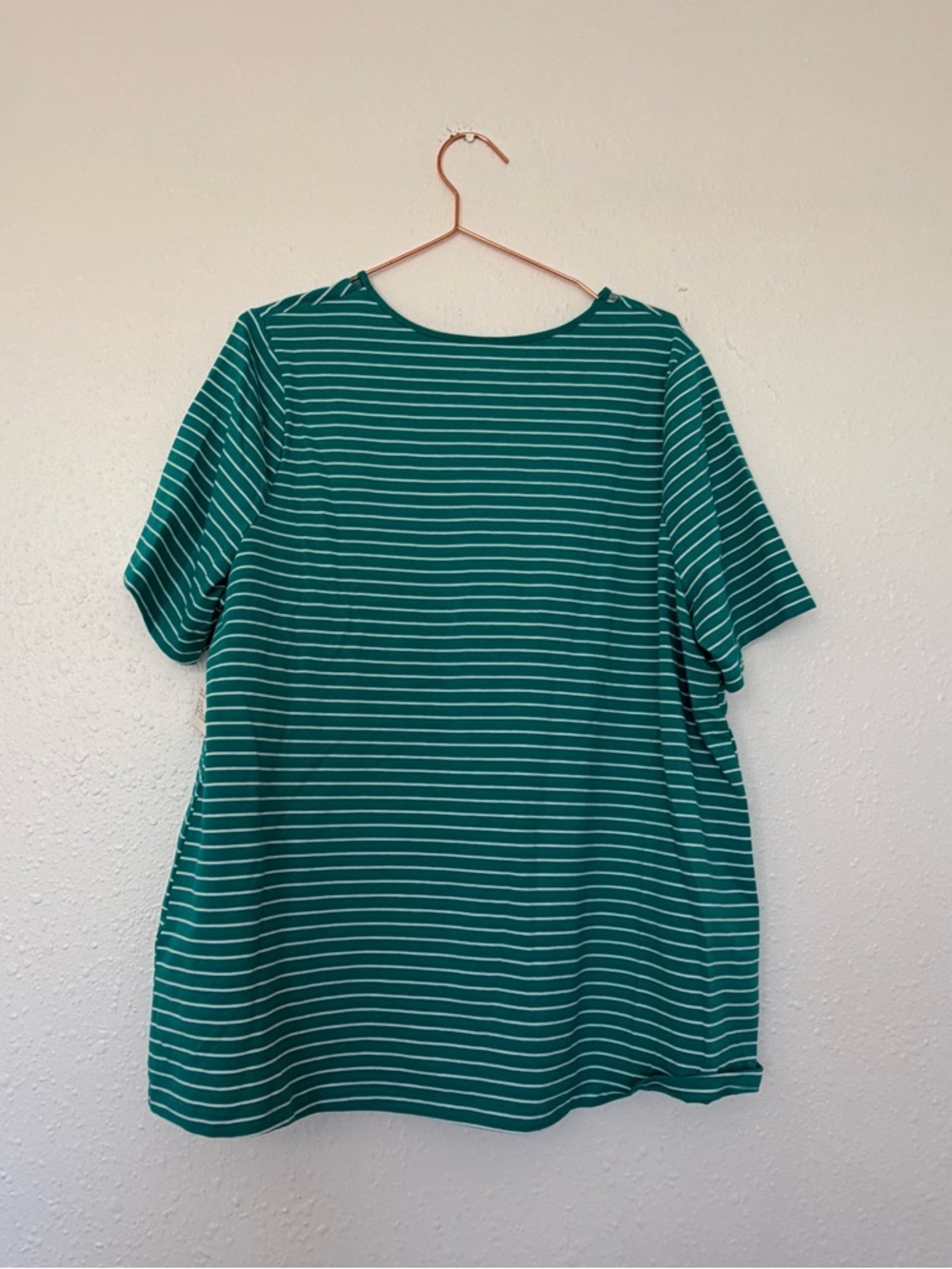 Catherines Teal and White Striped V-Neck Top - Picture 4 of 6